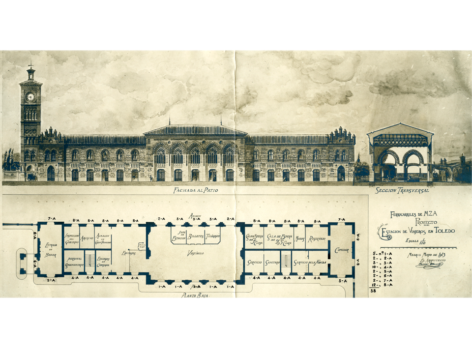 Nueva estacin de Toledo, realizada por el arquitecto Narciso Clavera, bajo la direccin del ingeniero Ramn Peironcely. Aos 1911-1921. Sign. C-0945-001