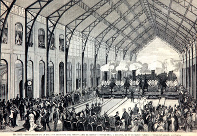 Grabado de la inauguración de la estación de Delicias, 1880