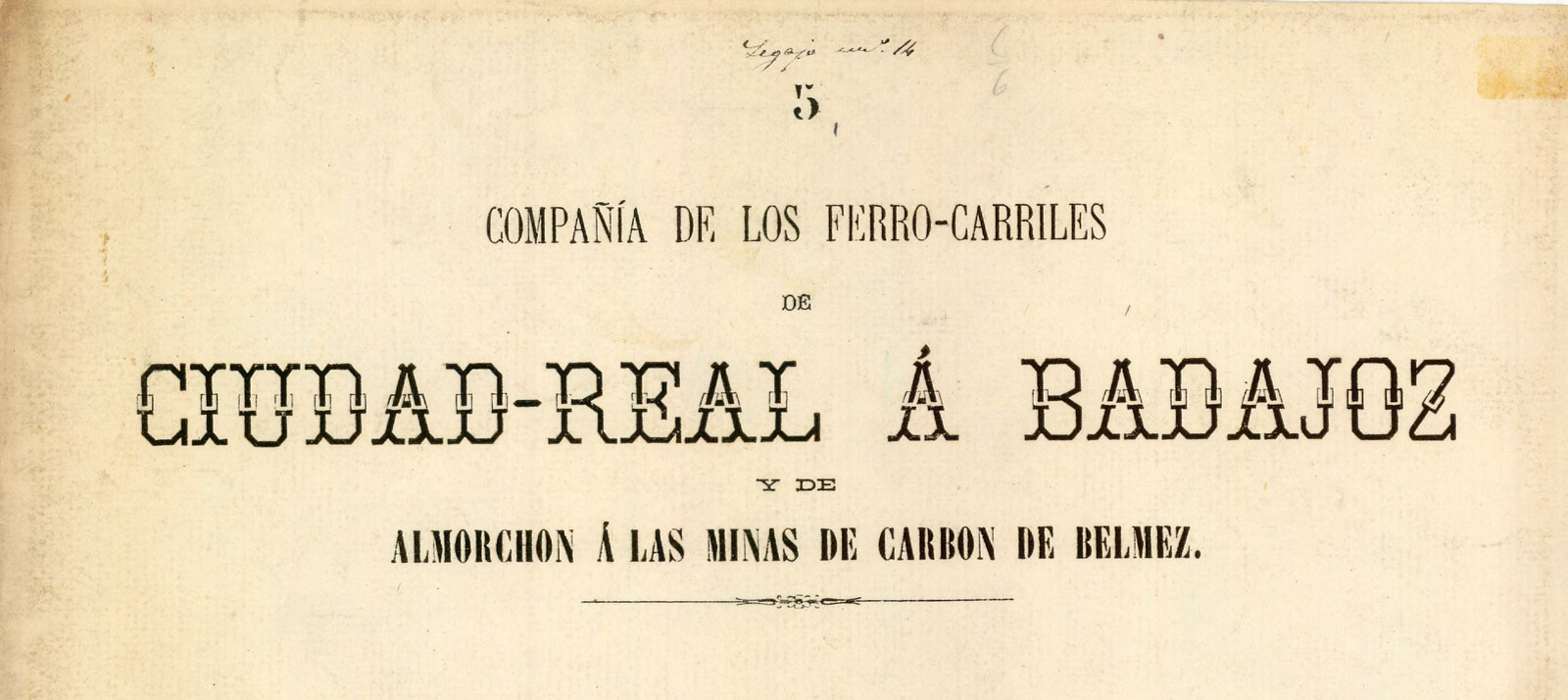 Detalle de la portada del proyecto del ferrocarril directo Madrid a Ciudad Real. Estación de Madrid. 12-oct-1878. <i>AHF-MFM</i>