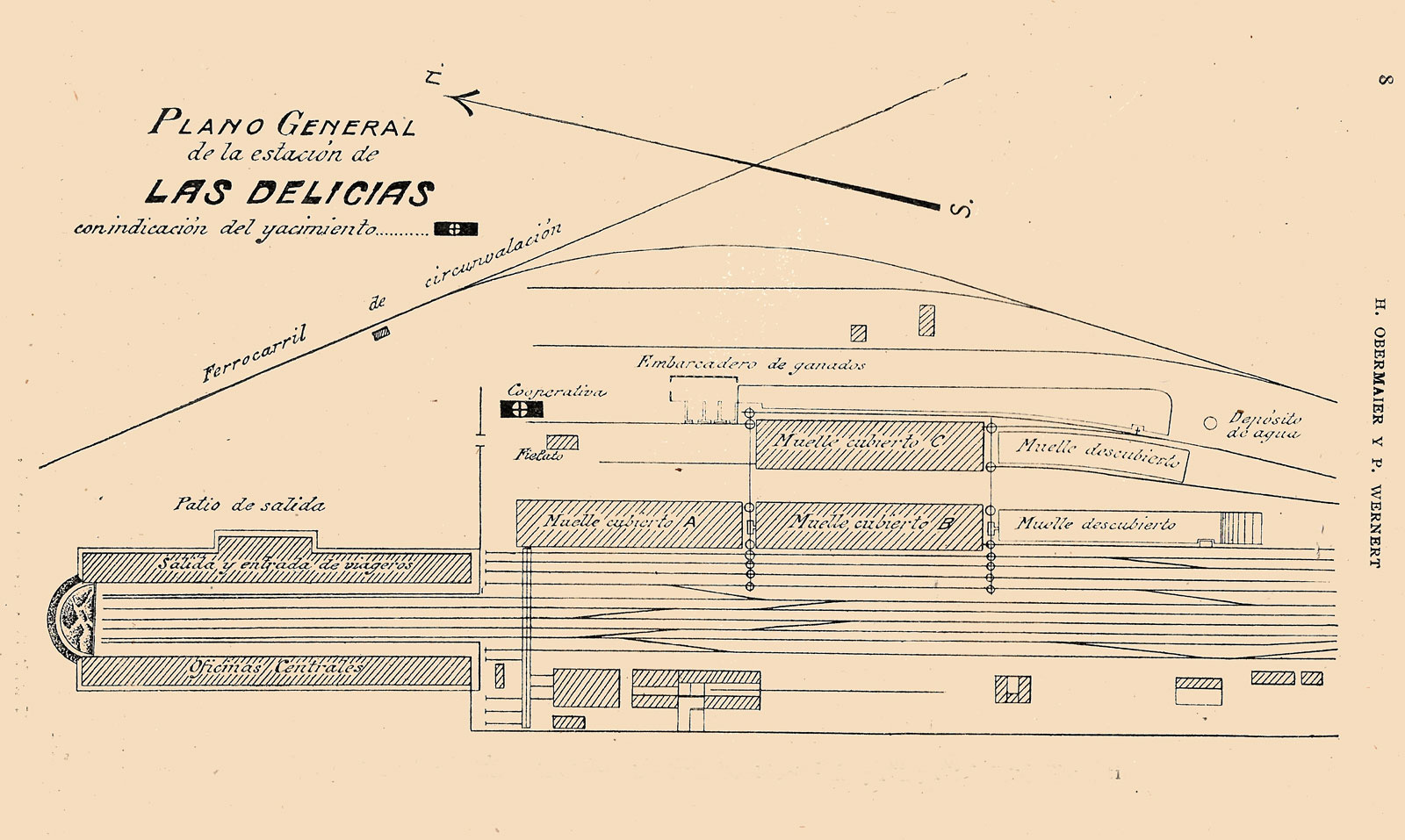 Plano de la estación de “Las Delicias”, con indicación del yacimiento paleolítico. Año 1918. <i>Colección A. Gutiérrez</i>