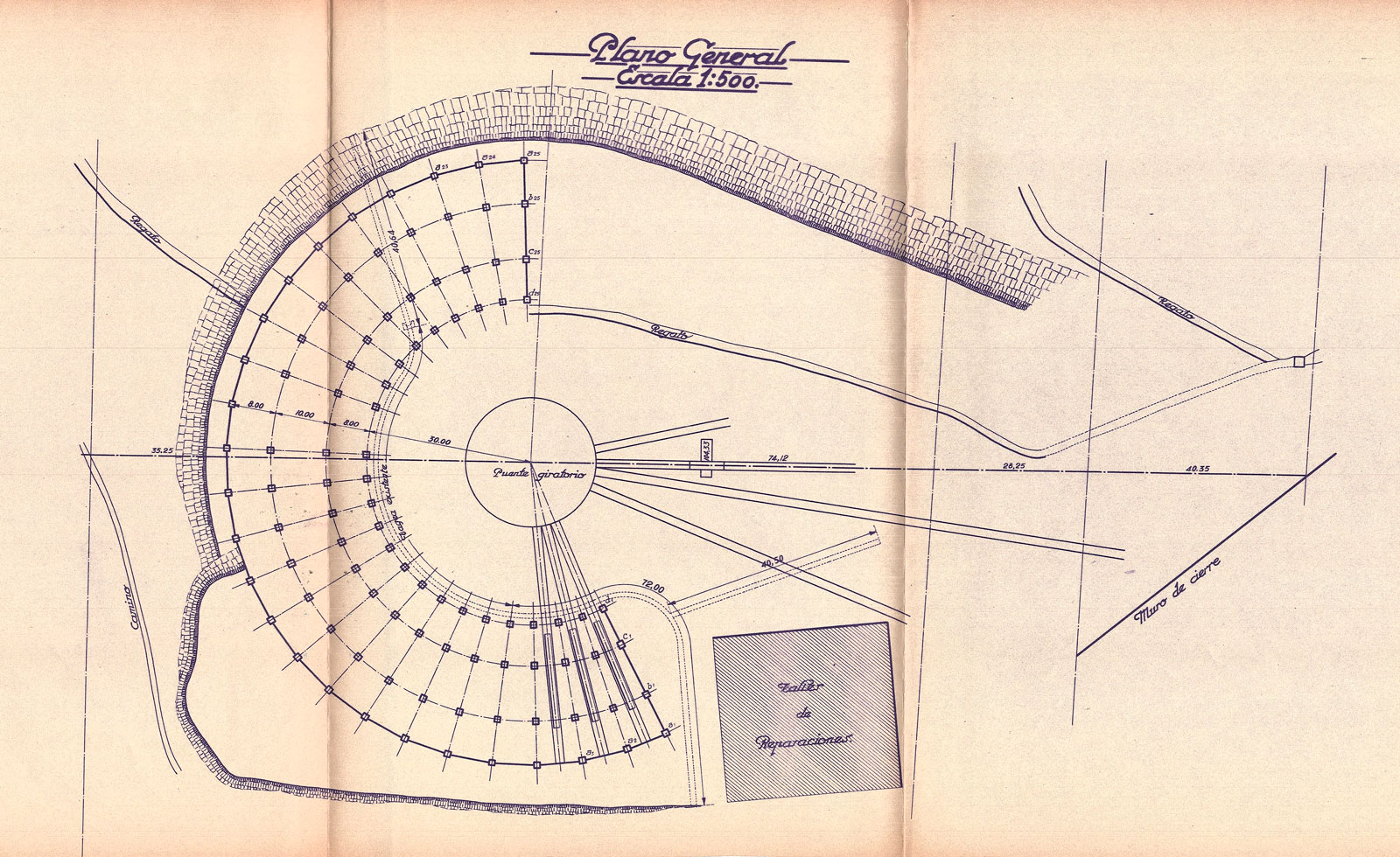 Plano de la rotonda de veinticuatro locomotoras, fechado el 1-nov-1939. <i>Gerencia de Patrimonio y Urbanismo Centro. Adif</i>