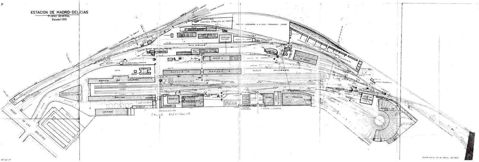 Plano de la estación de Madrid-Delicias, 12-mar-1967. <i>Gerencia de Patrimonio y Urbanismo Centro. Adif</i>