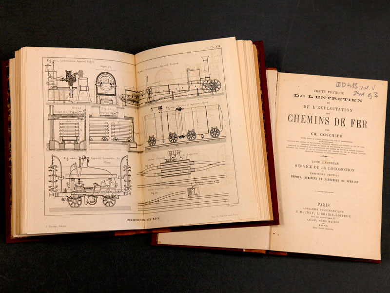 Traité pratique de l´entretien et de l´exploitation des chemins de fer / Ch. Goschler. Paris: Noblet et Baudry, 1865-1868. Signatura: IIID 0413