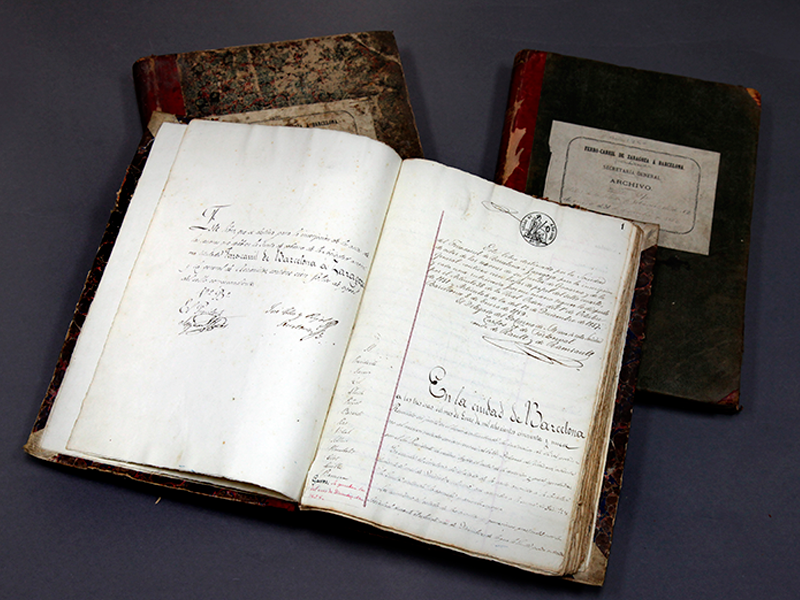 Libros de Actas de la Junta de Gobierno de la Sociedad del Ferrocarril de Zaragoza a Barcelona. Años 1859-1861. Sign. L-0471 - L-0472 - L-0473
