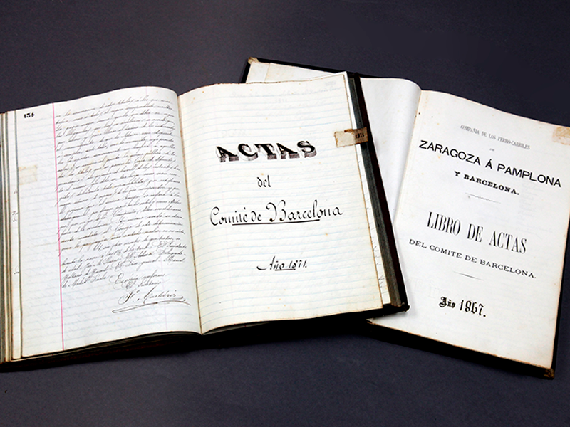 Libros de Actas del Comité de Barcelona de la Compañía de los Ferrocarriles de Zaragoza a Pamplona y Barcelona. Años 1867-1873. Sign. L-0489 - L-0490
