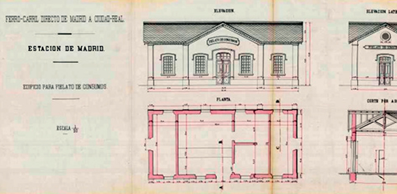 Edificio para fielato de consumos. Plano del proyecto realizado por el ingeniero José Antonio Calleja el 7 de abril de 1880.