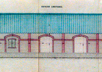 Elevacin longitudinal y lateral del muelle cubierto de la estacin de Madrid-Delicias, firmado por el ingeniero jefe de la Construccin mile Cachelivre (Escala 1:50) (Madrid, 12 de octubre de 1878). Archivo Histrico Ferroviario-Museo del Ferrocarril, signatura W-1001-008